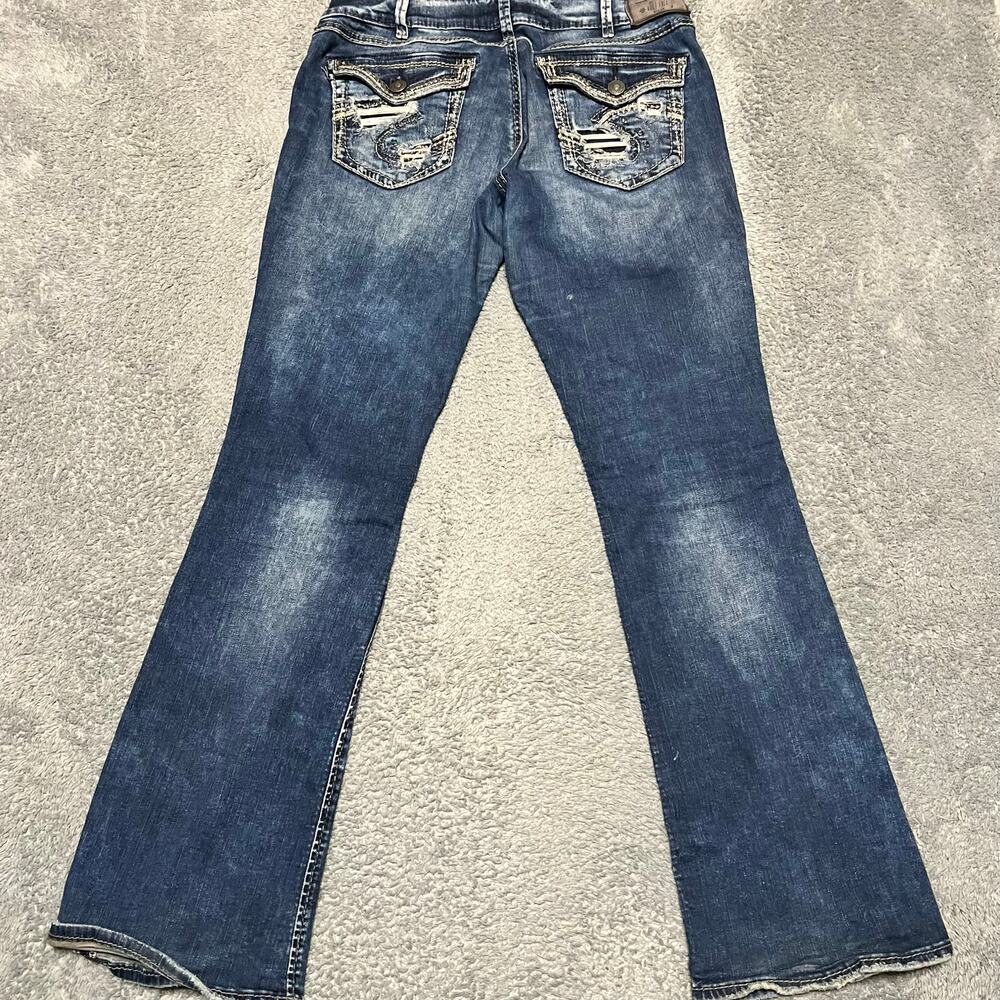 Silver Jeans Womens 30 (34x32.5) Elyse Boot Blue Western Contrast Stitch